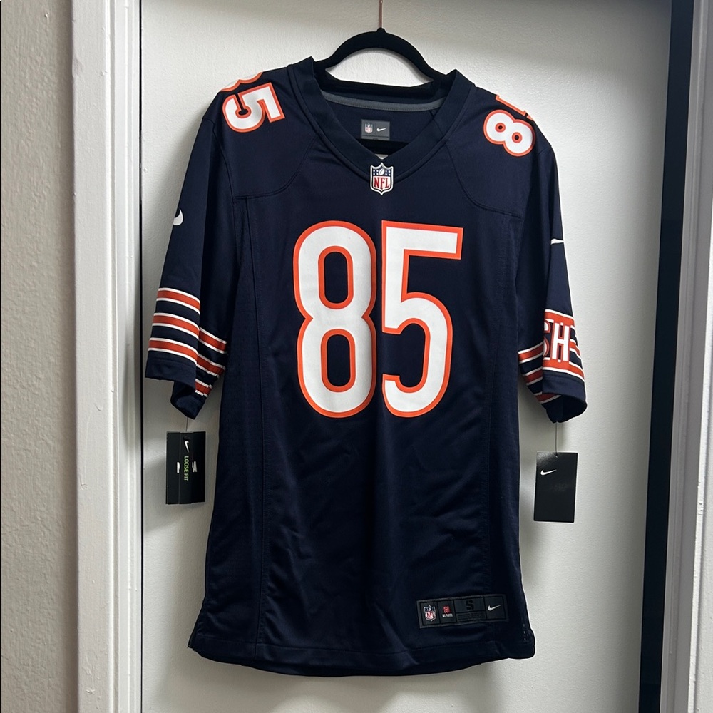 Nike Chicago Bears Kmet 85 Dark Blue Jersey with Orange and White Details